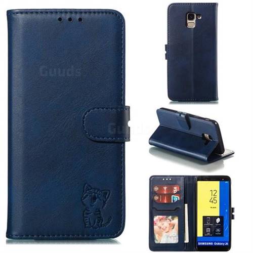 Embossing Happy Cat Leather Wallet Case for Samsung Galaxy J6 (2018) SM-J600F - Blue