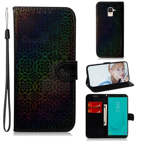 Laser Circle Shining Leather Wallet Phone Case for Samsung Galaxy J6 (2018) SM-J600F - Black