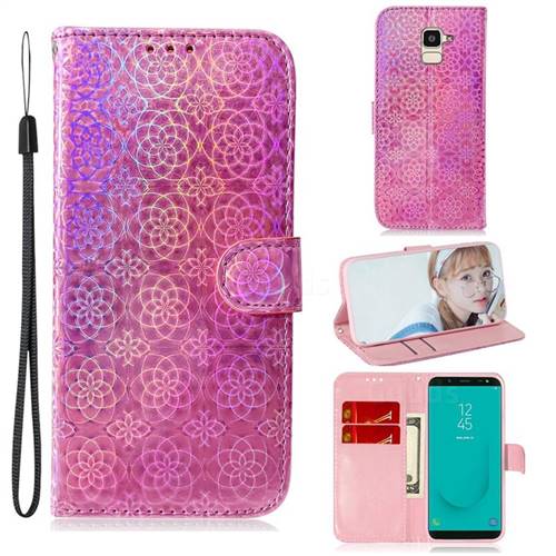 Laser Circle Shining Leather Wallet Phone Case for Samsung Galaxy J6 (2018) SM-J600F - Pink