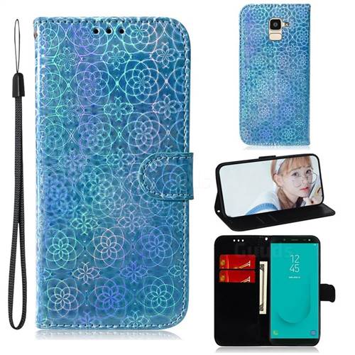 Laser Circle Shining Leather Wallet Phone Case for Samsung Galaxy J6 (2018) SM-J600F - Blue