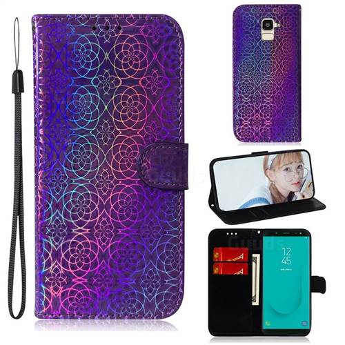 Laser Circle Shining Leather Wallet Phone Case for Samsung Galaxy J6 (2018) SM-J600F - Purple