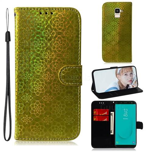 Laser Circle Shining Leather Wallet Phone Case for Samsung Galaxy J6 (2018) SM-J600F - Golden