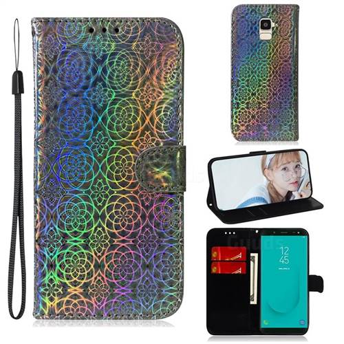 Laser Circle Shining Leather Wallet Phone Case for Samsung Galaxy J6 (2018) SM-J600F - Silver
