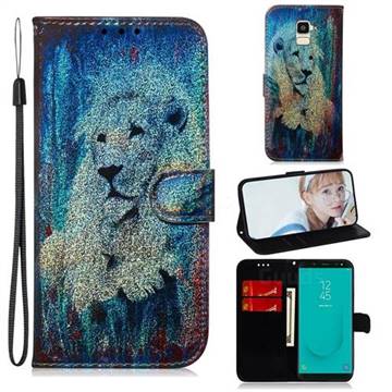 White Lion Laser Shining Leather Wallet Phone Case for Samsung Galaxy J6 (2018) SM-J600F