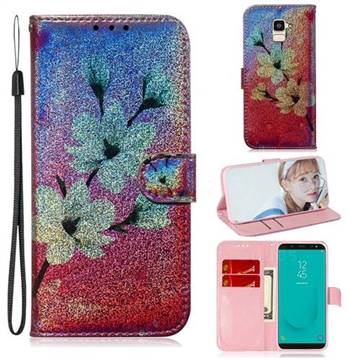 Magnolia Laser Shining Leather Wallet Phone Case for Samsung Galaxy J6 (2018) SM-J600F