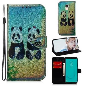 Two Pandas Laser Shining Leather Wallet Phone Case for Samsung Galaxy J6 (2018) SM-J600F