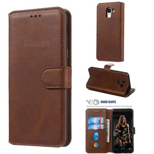 Retro Calf Matte Leather Wallet Phone Case for Samsung Galaxy J6 (2018) SM-J600F - Brown