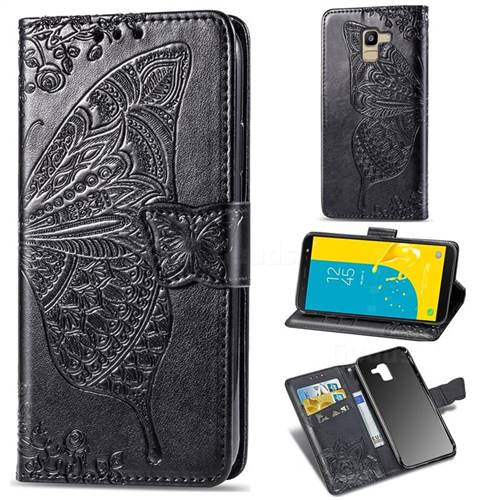 Embossing Mandala Flower Butterfly Leather Wallet Case for Samsung Galaxy J6 (2018) SM-J600F - Black