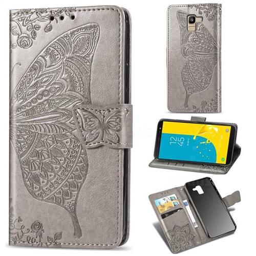 Embossing Mandala Flower Butterfly Leather Wallet Case for Samsung Galaxy J6 (2018) SM-J600F - Gray