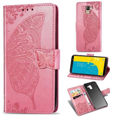 Embossing Mandala Flower Butterfly Leather Wallet Case for Samsung Galaxy J6 (2018) SM-J600F - Pink