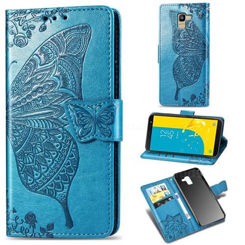 Embossing Mandala Flower Butterfly Leather Wallet Case for Samsung Galaxy J6 (2018) SM-J600F - Blue