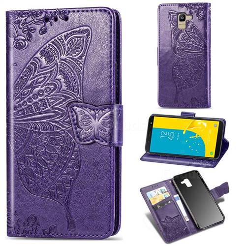 Embossing Mandala Flower Butterfly Leather Wallet Case for Samsung Galaxy J6 (2018) SM-J600F - Dark Purple
