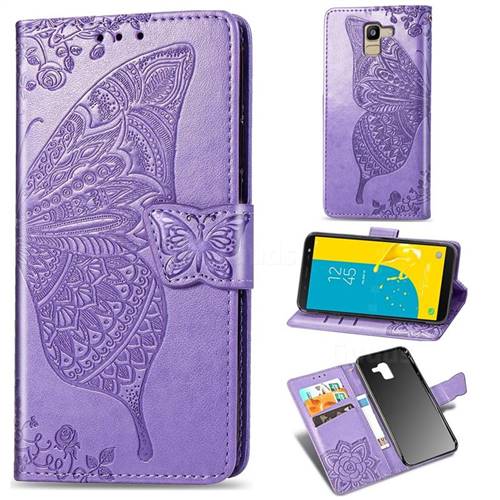 Embossing Mandala Flower Butterfly Leather Wallet Case for Samsung Galaxy J6 (2018) SM-J600F - Light Purple