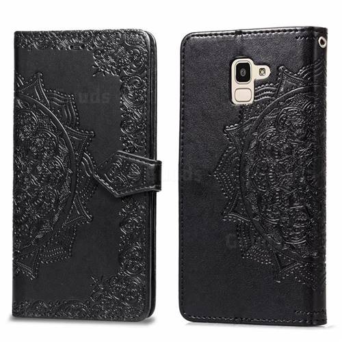 Embossing Imprint Mandala Flower Leather Wallet Case for Samsung Galaxy J6 (2018) SM-J600F - Black