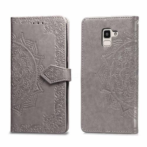 Embossing Imprint Mandala Flower Leather Wallet Case for Samsung Galaxy J6 (2018) SM-J600F - Gray