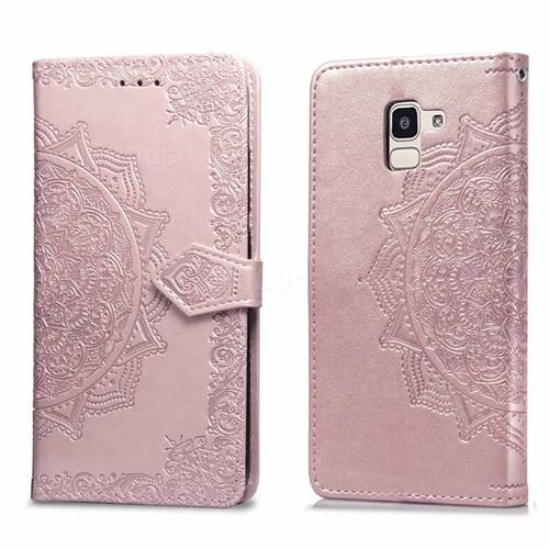Embossing Imprint Mandala Flower Leather Wallet Case for Samsung Galaxy J6 (2018) SM-J600F - Rose Gold