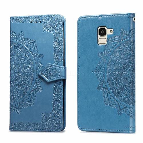 Embossing Imprint Mandala Flower Leather Wallet Case for Samsung Galaxy J6 (2018) SM-J600F - Blue
