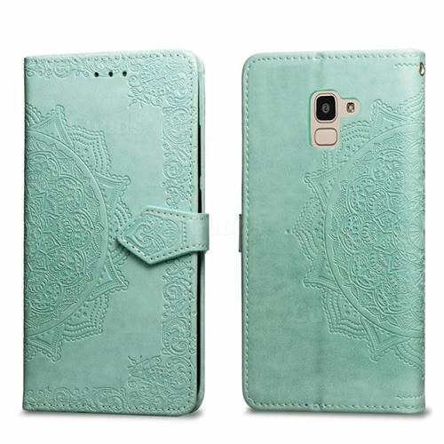 Embossing Imprint Mandala Flower Leather Wallet Case for Samsung Galaxy J6 (2018) SM-J600F - Green