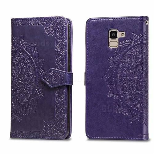 Embossing Imprint Mandala Flower Leather Wallet Case for Samsung Galaxy J6 (2018) SM-J600F - Purple