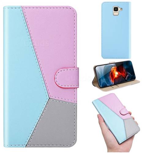 Tricolour Stitching Wallet Flip Cover for Samsung Galaxy J6 (2018) SM-J600F - Blue