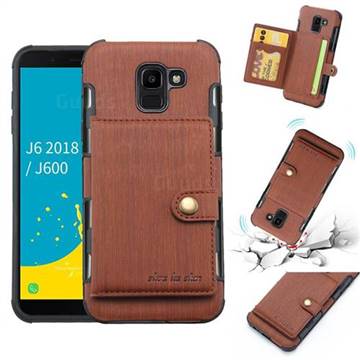 Brush Multi-function Leather Phone Case for Samsung Galaxy J6 (2018) SM-J600F - Brown