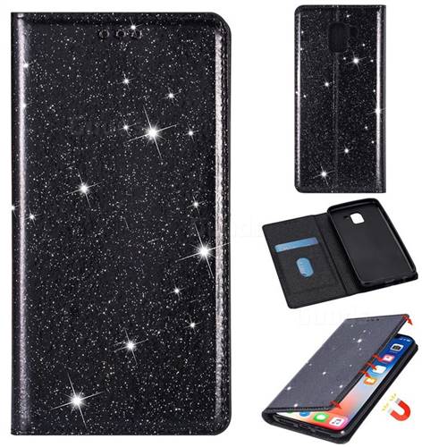 Ultra Slim Glitter Powder Magnetic Automatic Suction Leather Wallet Case for Samsung Galaxy J6 (2018) SM-J600F - Black