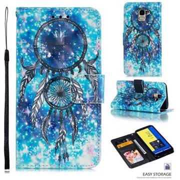 Blue Wind Chime 3D Painted Leather Phone Wallet Case for Samsung Galaxy J6 (2018) SM-J600F