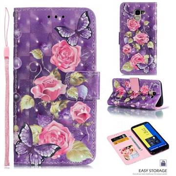 Purple Butterfly Flower 3D Painted Leather Phone Wallet Case for Samsung Galaxy J6 (2018) SM-J600F