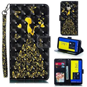 Golden Butterfly Girl 3D Painted Leather Phone Wallet Case for Samsung Galaxy J6 (2018) SM-J600F