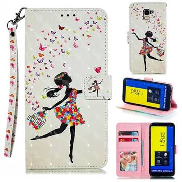 Flower Girl 3D Painted Leather Phone Wallet Case for Samsung Galaxy J6 (2018) SM-J600F