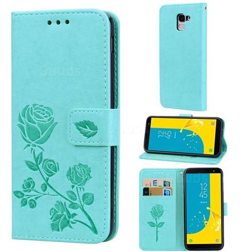 Embossing Rose Flower Leather Wallet Case for Samsung Galaxy J6 (2018) SM-J600F - Green