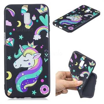 Candy Unicorn 3D Embossed Relief Black TPU Cell Phone Back Cover for Samsung Galaxy J6 Plus / J6 Prime