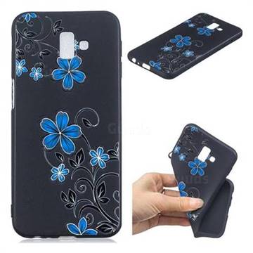 Little Blue Flowers 3D Embossed Relief Black TPU Cell Phone Back Cover for Samsung Galaxy J6 Plus / J6 Prime