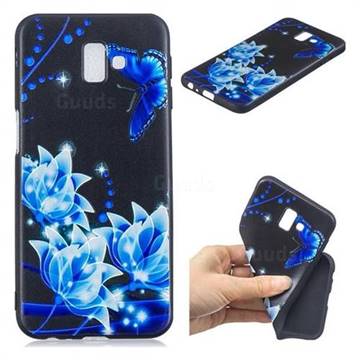 Blue Butterfly 3D Embossed Relief Black TPU Cell Phone Back Cover for Samsung Galaxy J6 Plus / J6 Prime