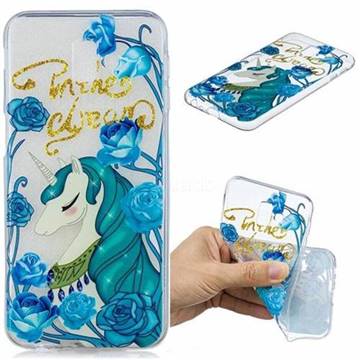Blue Flower Unicorn Clear Varnish Soft Phone Back Cover for Samsung Galaxy J6 Plus / J6 Prime