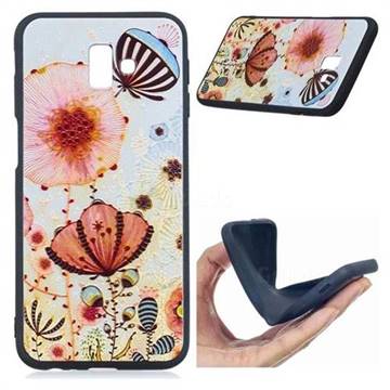 Pink Flower 3D Embossed Relief Black Soft Back Cover for Samsung Galaxy J6 Plus / J6 Prime
