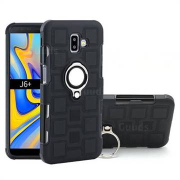 Ice Cube Shockproof PC + Silicon Invisible Ring Holder Phone Case for Samsung Galaxy J6 Plus / J6 Prime - Black