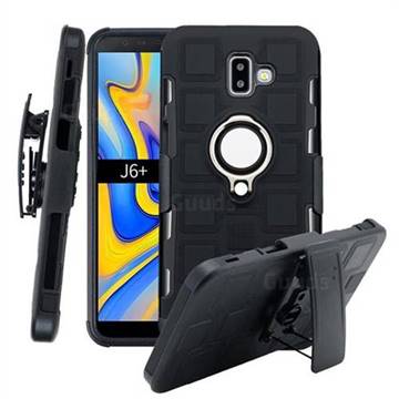 3 in 1 PC + Silicone Leather Phone Case for Samsung Galaxy J6 Plus / J6 Prime - Black