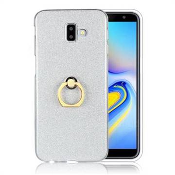 Luxury Soft TPU Glitter Back Ring Cover with 360 Rotate Finger Holder Buckle for Samsung Galaxy J6 Plus / J6 Prime - White