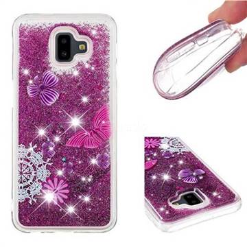 Purple Flower Butterfly Dynamic Liquid Glitter Quicksand Soft TPU Case for Samsung Galaxy J6 Plus / J6 Prime