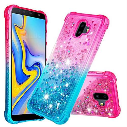Rainbow Gradient Liquid Glitter Quicksand Sequins Phone Case for Samsung Galaxy J6 Plus / J6 Prime - Pink Blue