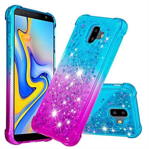 Rainbow Gradient Liquid Glitter Quicksand Sequins Phone Case for Samsung Galaxy J6 Plus / J6 Prime - Blue Purple