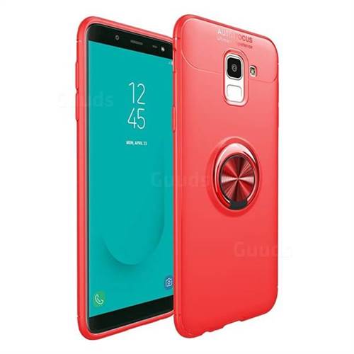 Auto Focus Invisible Ring Holder Soft Phone Case for Samsung Galaxy J6 Plus / J6 Prime - Red