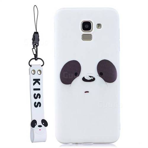 White Feather Panda Soft Kiss Candy Hand Strap Silicone Case for Samsung Galaxy J6 Plus / J6 Prime