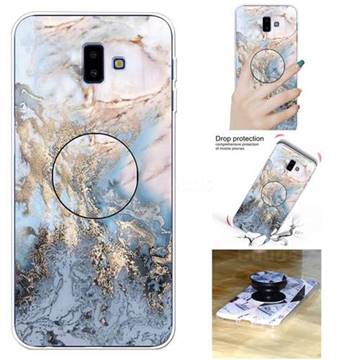 Golden Gray Marble Pop Stand Holder Varnish Phone Cover for Samsung Galaxy J6 Plus / J6 Prime
