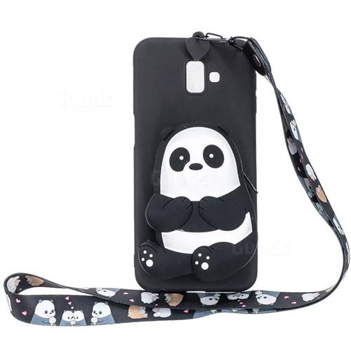 Cute Panda Neck Lanyard Zipper Wallet Silicone Case for Samsung Galaxy J6 Plus / J6 Prime