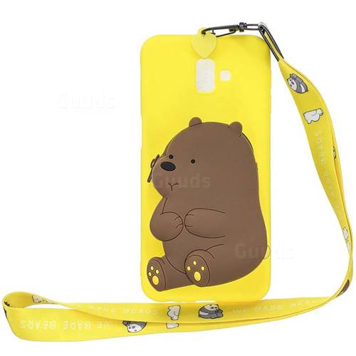 Yellow Bear Neck Lanyard Zipper Wallet Silicone Case for Samsung Galaxy J6 Plus / J6 Prime