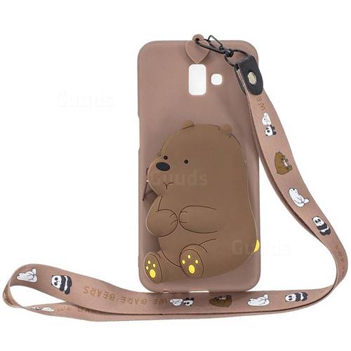 Brown Bear Neck Lanyard Zipper Wallet Silicone Case for Samsung Galaxy J6 Plus / J6 Prime