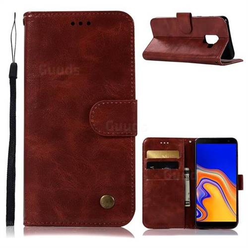 Luxury Retro Leather Wallet Case for Samsung Galaxy J6 Plus / J6 Prime - Wine Red