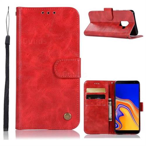 Luxury Retro Leather Wallet Case for Samsung Galaxy J6 Plus / J6 Prime - Red